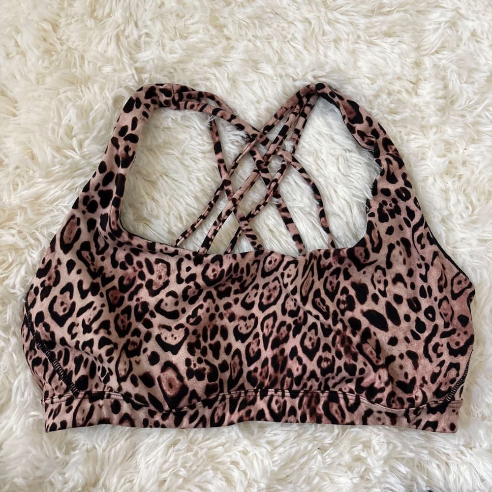 Victorias Secret Leopard Print Strappy Back Sports Bra Brown Black Large
